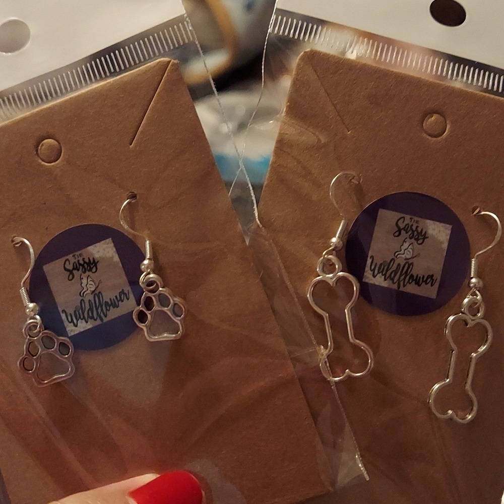Hand Crafted Bone or Paw Print Earrings